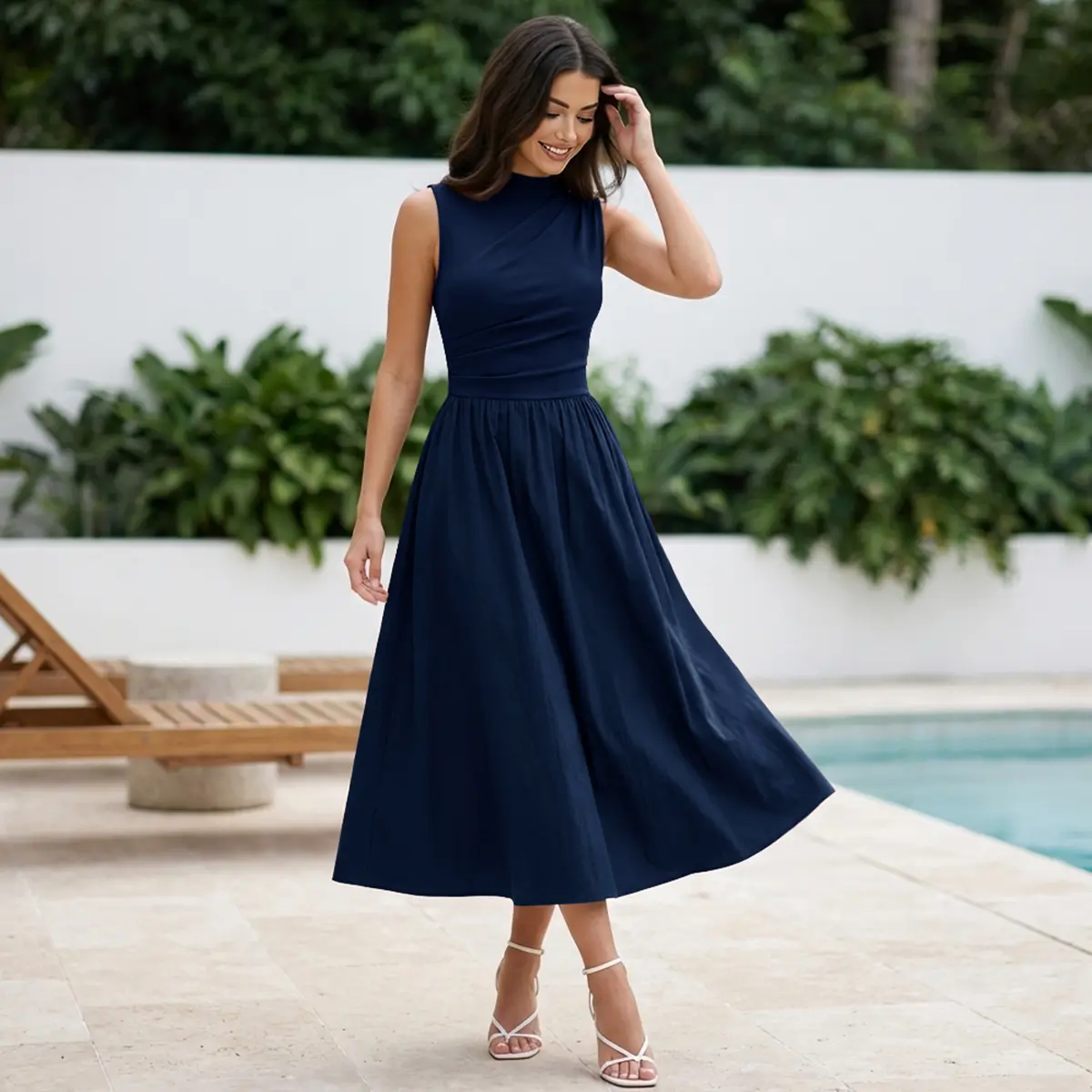 midi black cocktail dress with sleeves Black Three Quarter Length Sleeve Midi Dress