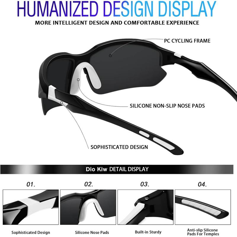 4-Pack Unisex Polarized Sports Sunglasses Windproof Lightweight Rimless Design UV Protection Square Cat Eye & Oversized Styles for Baseball Running Fishing Golf Driving Travel