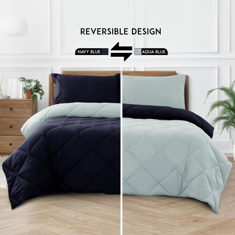 Hannah Bedding 3Pc Reversible Comforter Set – Soft Woven Polyester Autumn Down Alternative -Plush, Cozy, Fluffy Lightweight, Machine Washable - All-Season Queen Comforter Set- King Size Comforter Set