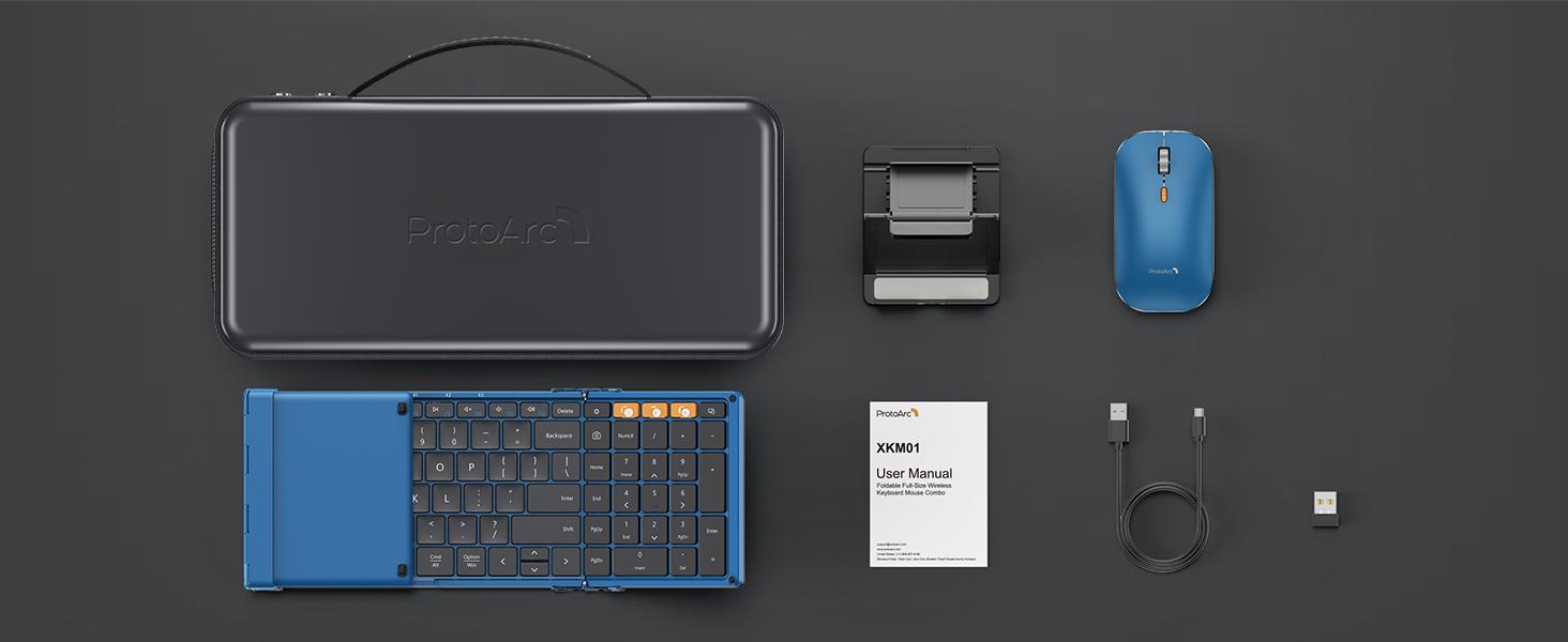 ProtoArc Foldable Keyboard and Mouse, XKM01 True Full-Size Folding Wireless Keyboard Mouse Combo for Business Travel, a Portable Office Suite On-the-Go, Compatible with Laptop iPad Tablet,summerwins