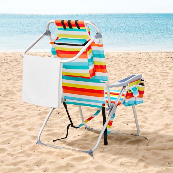 Oversized Tall Folding Beach Chair Lightweight 63*70*99cm Portable Sand For Adults Heavy Duty 300 Lbs With Cup Holders Foldable High Camping Lawn Chairs Camp Outdoor Picnic Sports Loveseat Carrying Bag Table Holder Patio Fashion Fabric Oxford Fabric