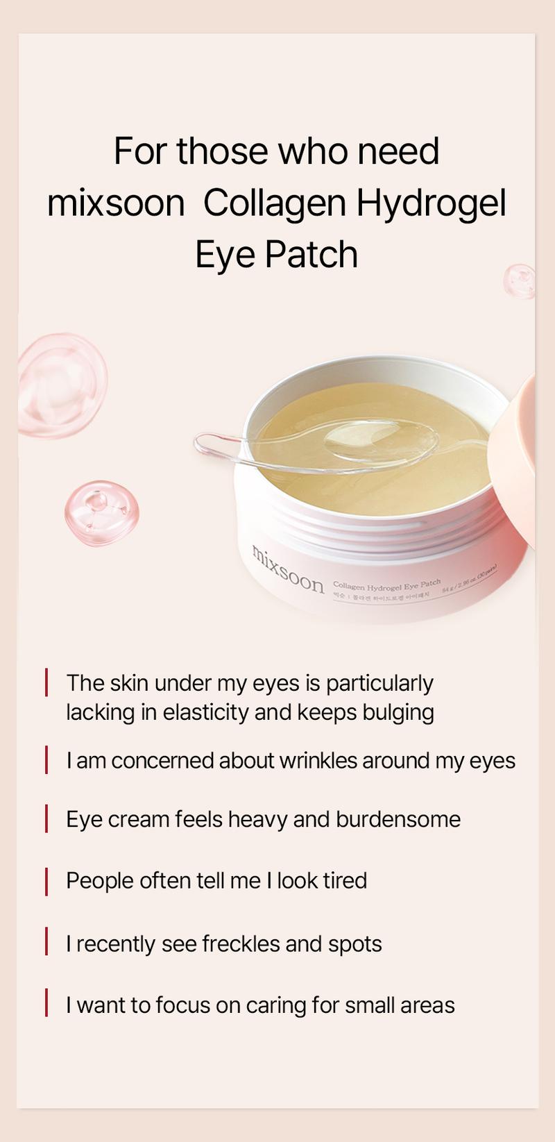 [mixsoon Official Shop] Collagen Hydrogel Eye Patch 30 pairs (60ea) - Collagen Patch that adds elasticity to bulging and wrinkled eye areas, Korean Skincare for Glass Skin