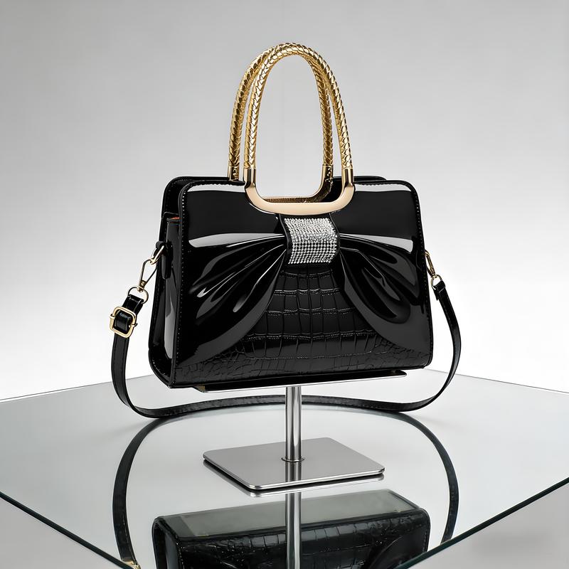 Elegant Temperament Women's Leather Bag-Crocodile Pattern & Bow Detail,3-In-1 Style (Shoulder + Simple Handbag + Classic Crossbody) Elegant Temperament Women's Leather Bag-Crocodile Pattern & Bow Detail,3-In-1 Style (Shoulder + Simple Handbag + Classic Crossbody)