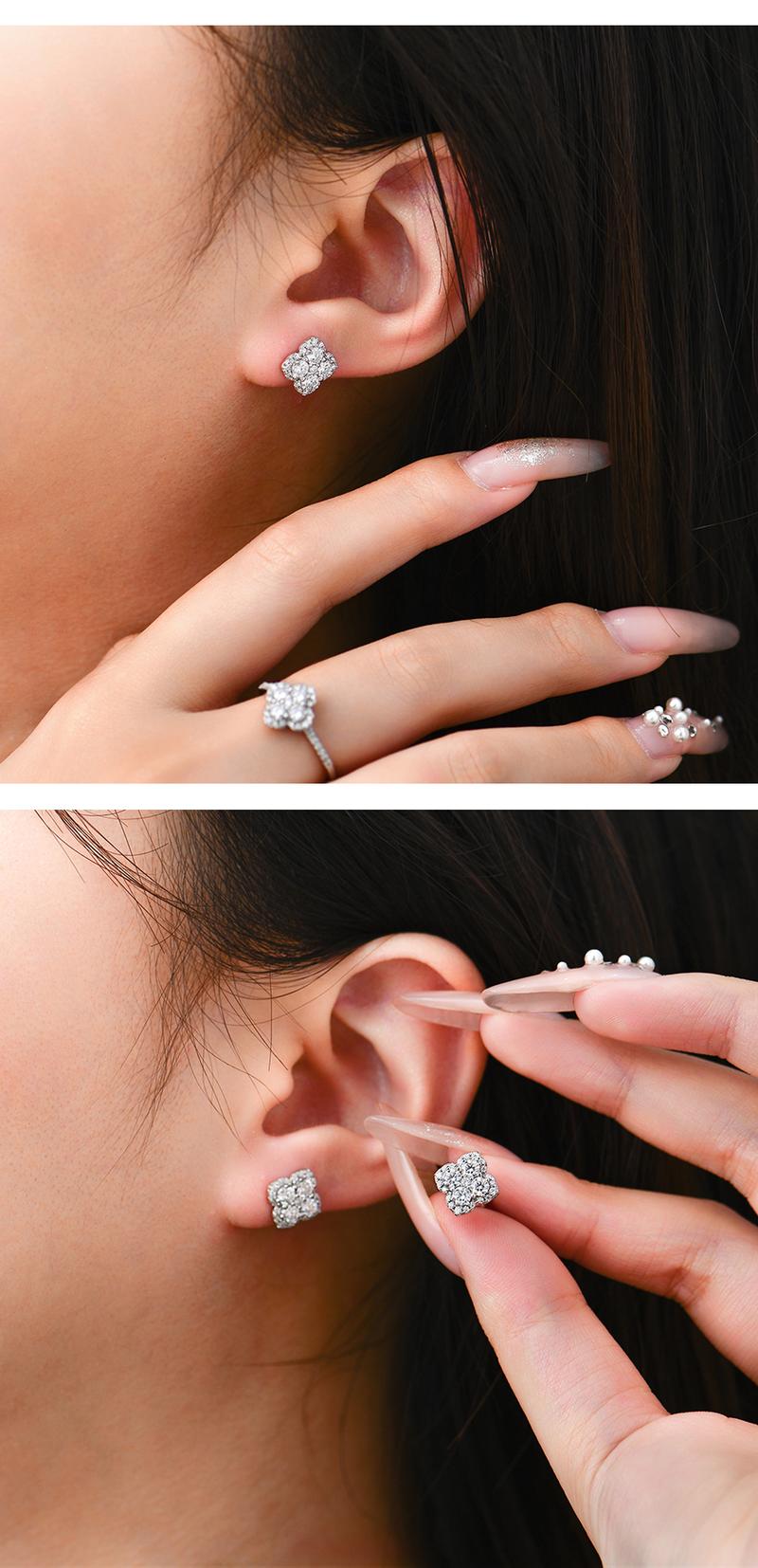 Attagems D Color VVS1 Lab-Created Moissanite Stud Earrings for Women Classic Elegant Floral Design Sparkling Gemstone Jewelry E052 Sterling Silver Wedding Anniversary Birthday Trend E052