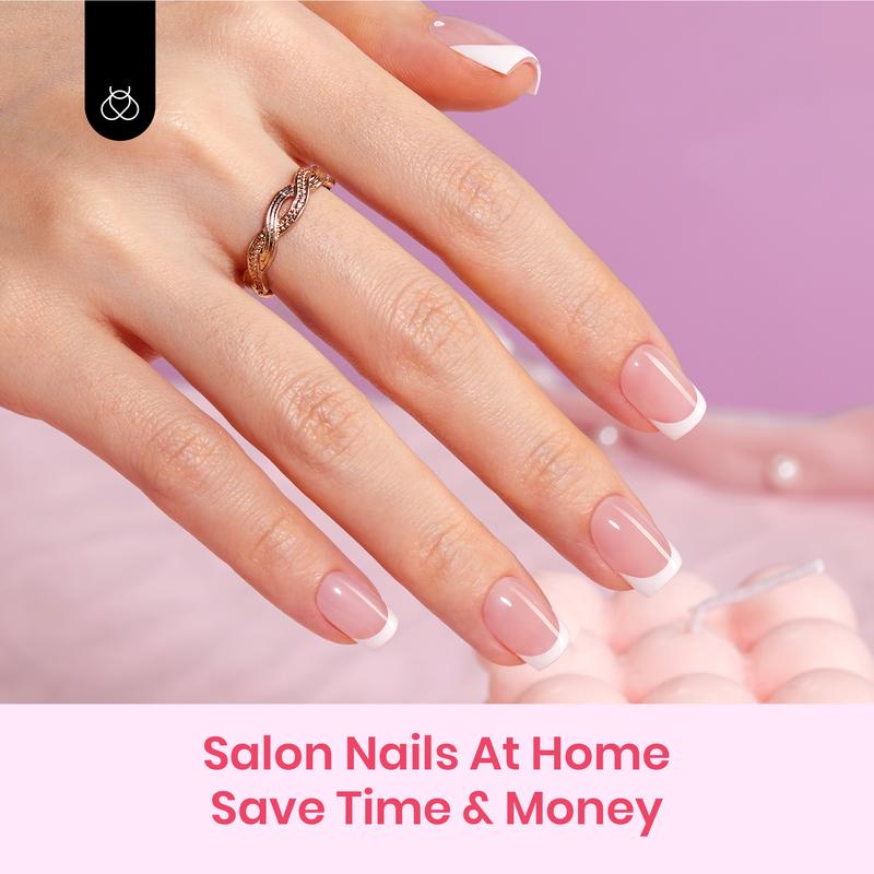 Beetles X Press Plus French Press On Nails Tips Kit, Pink Brown Short Square Almond Shape Natural Acrylic Nail Tips Effortless Beauty & DIY Manicures -   Easter Nail Designs Spring Floral Nails Vacation Nails Graduation Nails  newyearnewme valentinesday