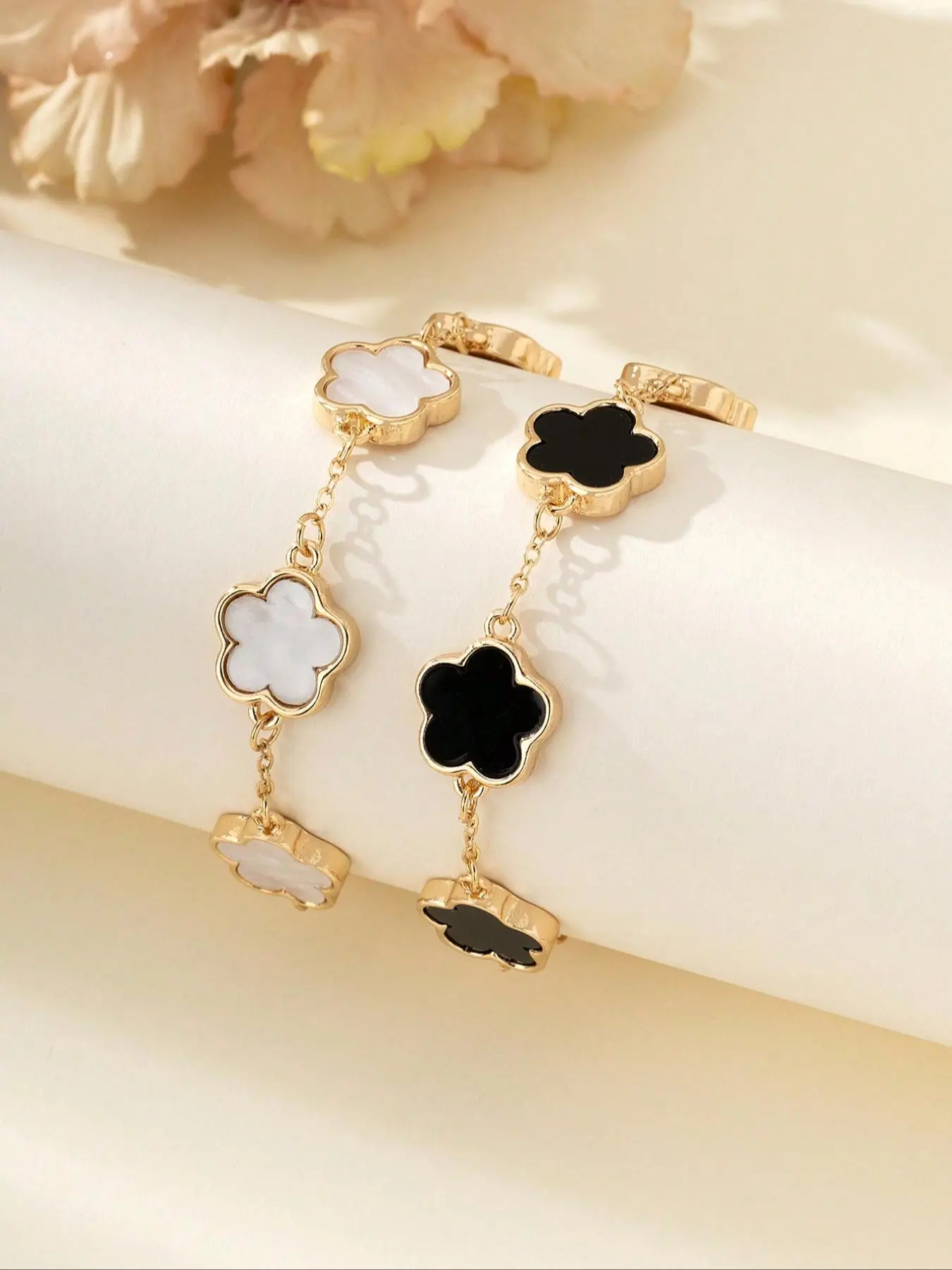 Flower Design Link Bracelet Bundle (2counts), Summer Outfits 2024 Plain Color Bracelet for Women, Party, Daily Clothing Decor, Jewelry for Birthday Gift