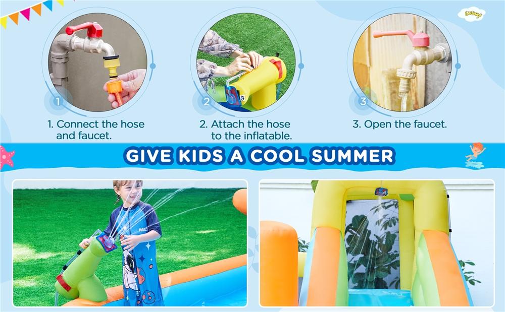 Yaheetech 8-in-1 Inflatable Bounce House with Splash Pool, Slide, Climbing Wall, and Market Stand for Kids Ages 3-10, 520W Blower, Portable & Multifunctional Playground Set