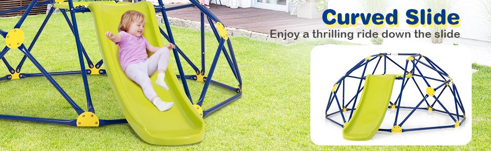 Costzon Kids Playground Climber, 2 in 1 Indoor Geometric Dome Climber Set, Metal Jungle Gym Monkey Bar Climbing Toys Father's Day Gift