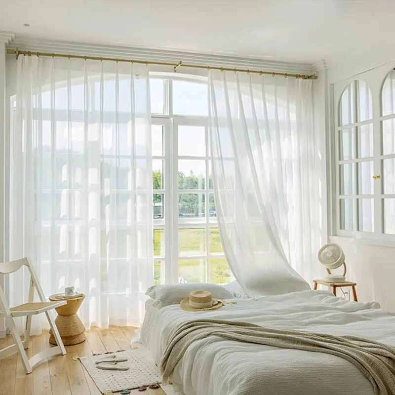 Modern French Style Sheer Curtains, 2pcs Light Filtering Privacy Curtain Panels for Living Room Bedroom Sunlight Blocking Decor, Home Decoration Curtain