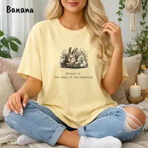 Comfort colors Cottagecore Bunny Graphic T-shirt Believe In Magic Wildflower Rabbit Crewneck Trio Rabbit Tee Cottagecore Easter Bunny