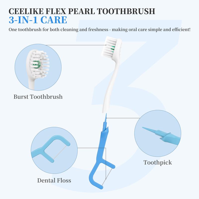 CEELIKE Flex Pearl Toothbrush - Portable Travel Design for Daily & On-the-Go Oral Care