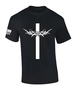 Trenz Shirt Company Men's Christian Tshirt Cross With Crown of Thorns Jesus Short Sleeve T-shirt Classic Cotton Soft Top Streetwear