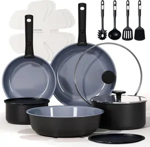 19PCS Ceramic Cookware Sets, Black and Gray, Pots and Pans Set Non Stick Non Toxic, Induction Cookware, Kitchen Cookware Sets, Pots Set for Healthy Cooking