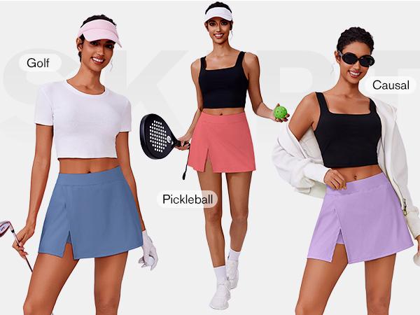PINSPARK Womens Tennis Skirts High Waisted Golf Skorts with 2 Pockets Side Slit Athletic Skirt for Workout Pickleball Sports