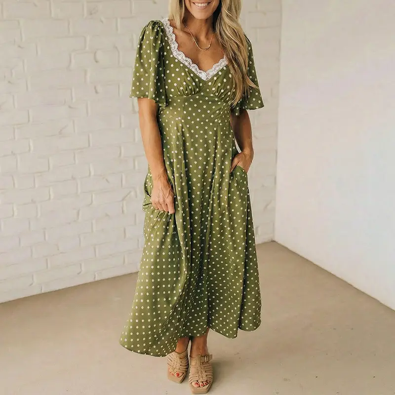 green emerald velvet dress Green Polka Dot Pleated Maxi Dress – v o g l i o