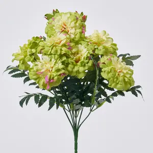 Green Silk Marigold Blooms Faux Bush Stem Bouquet - 12"