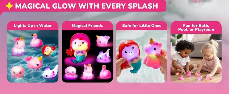 Lihgt-up Bath Toy,Cute Dinosaur Mermaid Animal Model Toys for Kids Ages 4-8,Glow in the Water Toys for Birthdays, Ideal for Shower, Bathtub, Swimming Pool,Easter Gifts