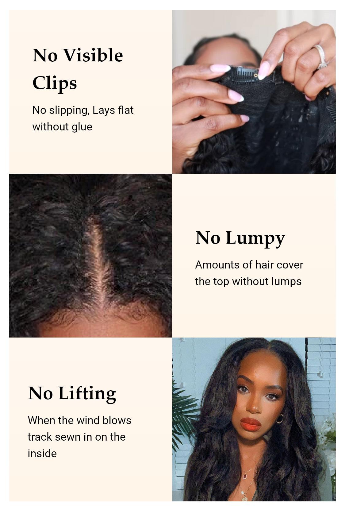 Nadula V Part Kinky Straight Wig Minimal Leave Out Glueless 100% Human Hair Natural Density Soft Blends Well EasiContour Adjustable Cap Beginner Friendly