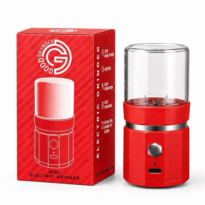 Electric Mini Grinder, Multi-Purpose One-Touch Kitchen Grinder for Spices, Seasonings, Peppercorns, Seeds, Coffee Beans, Dry Ingredients & Tablet Crushing, Compact Glass Jar, Portable Food Preparation Tool, Easy to Clean, Red