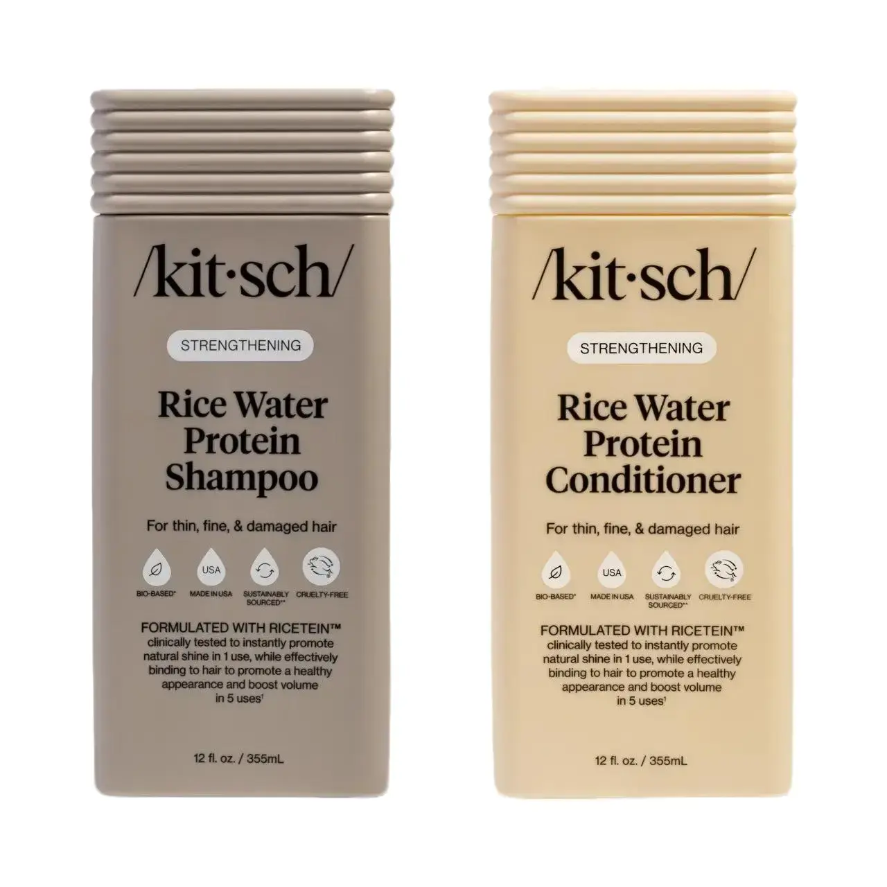 Kitsch Strengthening Rice Water Shampoo & Conditioner Combo Conditioning Hydrate Shine Curly Hair Product