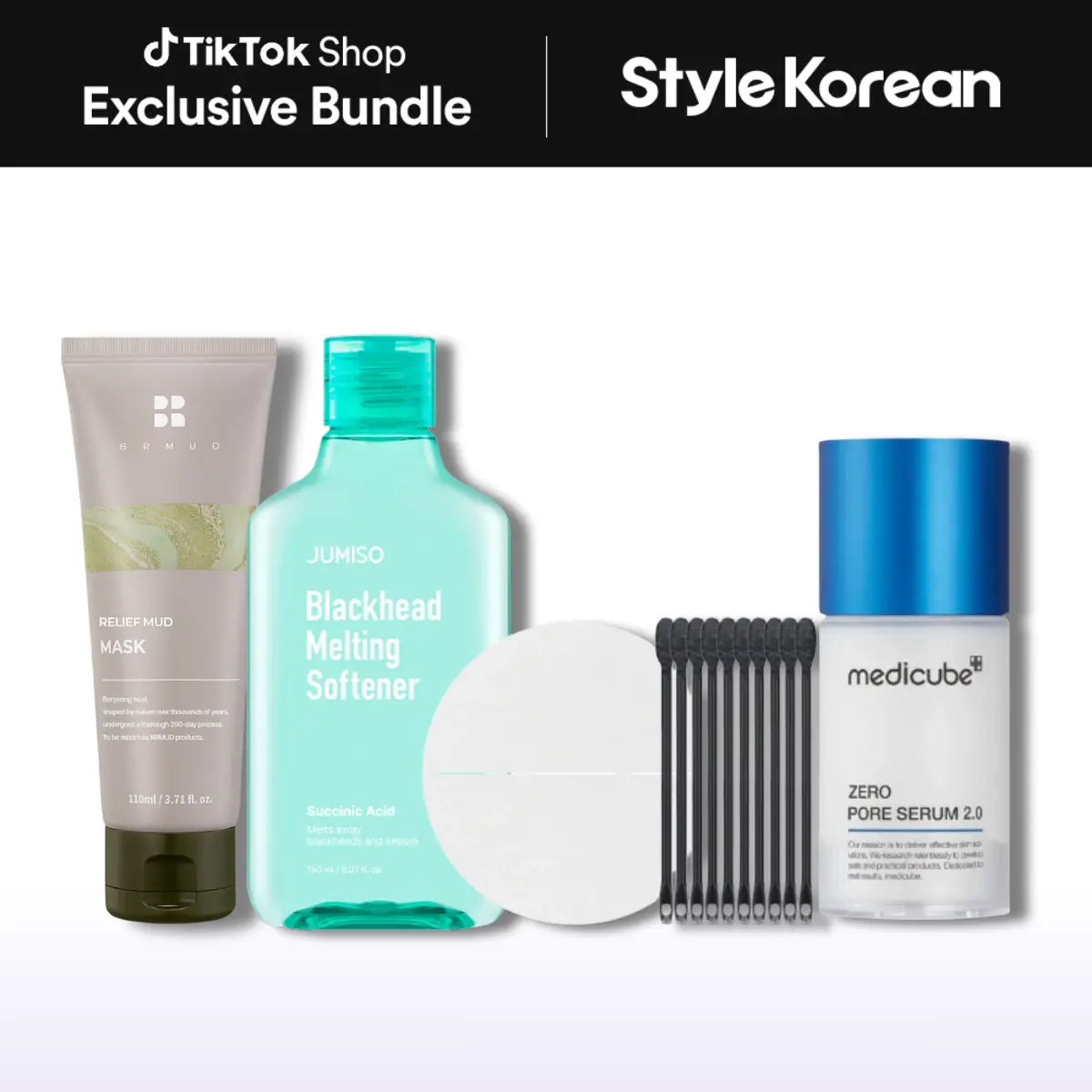 [StyleKorean] Blackhead Removal & Texture Refine Set - [JUMISO] Blackhead Melting Softner (Toner+Cotton Pad+Extraction), [Medicube] Zero Pore Serum 2.0 37ml, [BRMUD] Relief Mud Mask 110ml