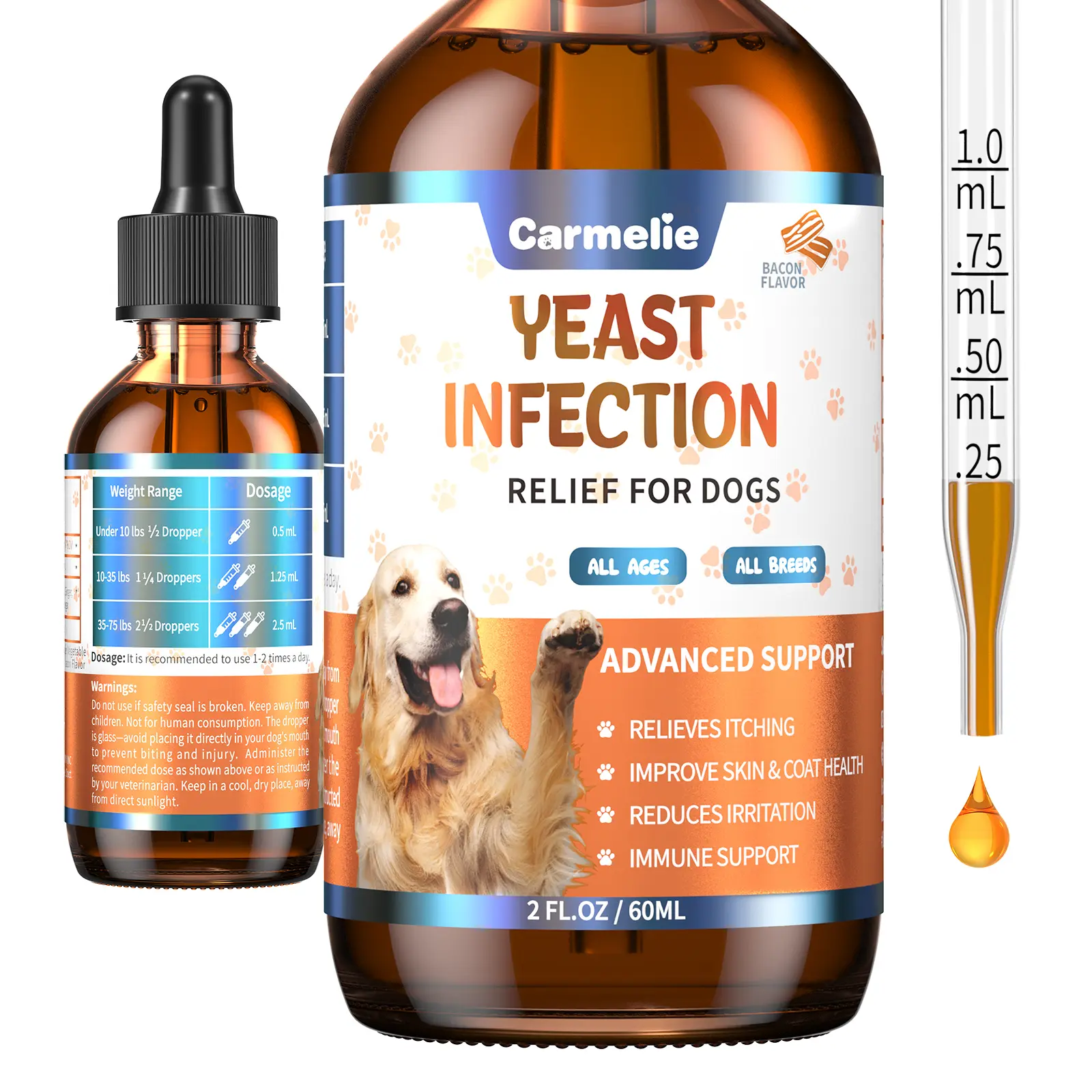 #backtoschool#sohochic Carmelie Dog Ear & Skin Relief Drops, Yeast Infection Treatment for Dogs – Bacon Flavor 60ml | Soothes Itching, Supports Healthy Ears & Skin, Allergy Relief for Puppies & Dogs,back to school