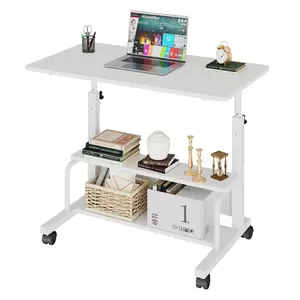 Adjustable Height Laptop Desk, Small Standing Desk on Wheels, Mobile Rolling Computer Table for Home Office, Portable Desk for Small Spaces, Bedroom & Living Room