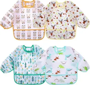 Accmor 4 Pack Long Sleeve Bibs, Baby Smock Waterproof Sleeved Bib Smock for Baby Toddler 6-36 Months