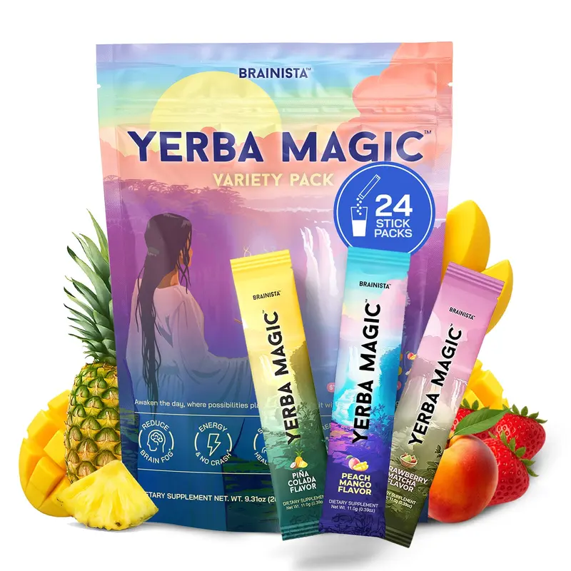 Yerma Magic Yerba Mate Instant Tea Powder – Peach & Mango Flavors, 30 Servings, Sugar Free, Organic