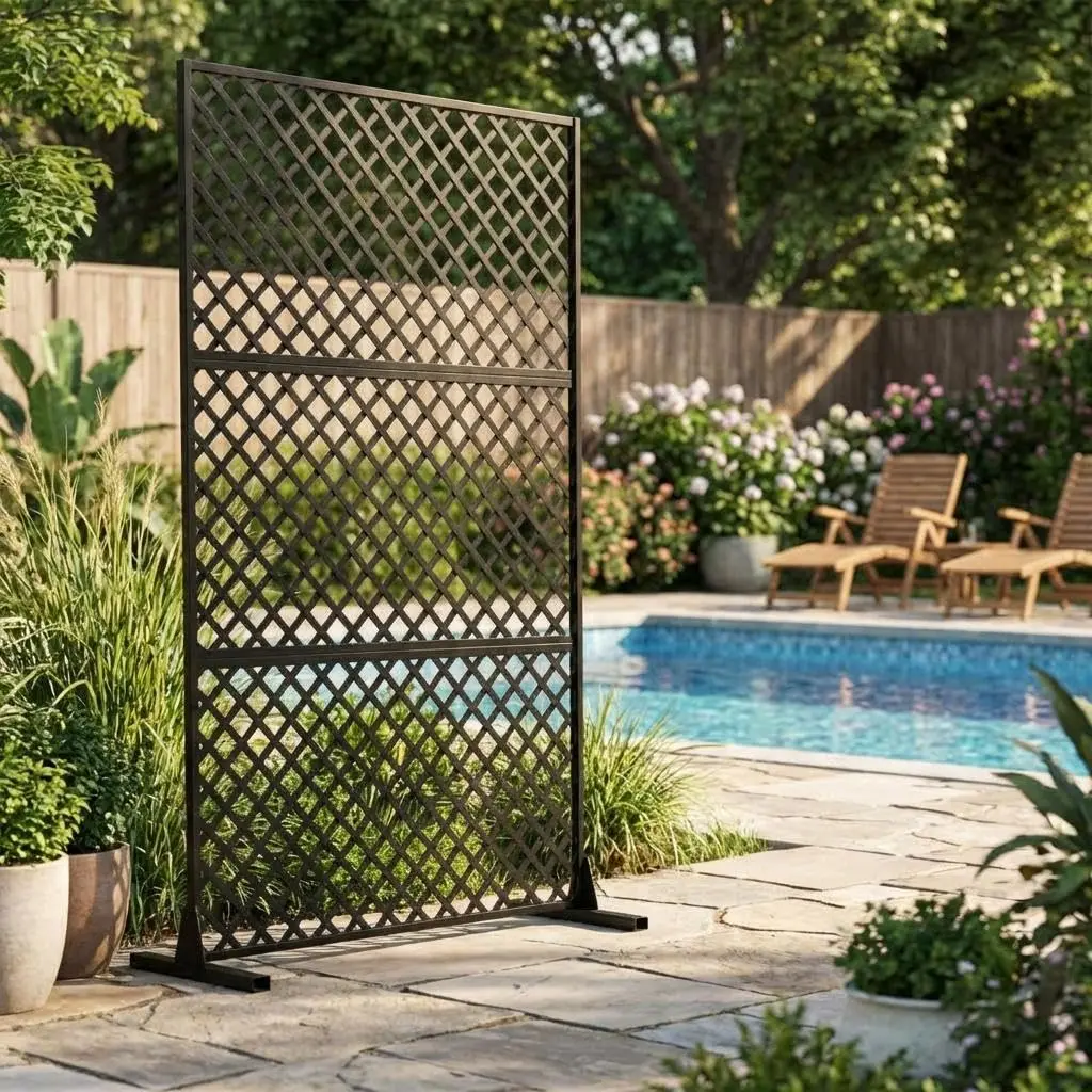 Garvee Black Metal Privacy Screen Outdoor 72"×47", Freestanding Louvered Privacy Fence for Patio Balcony Yard,6 ft Tall Galvanized Steel Outdoor Privacy Panels