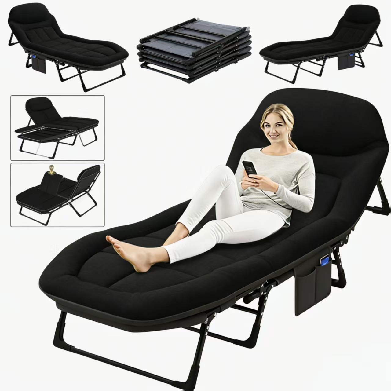 Convertible Folding Recliner to Bed - Extra Thick Mattress & Pillow, Breathable Fabric & Sturdy Frame for Living Room, Office, Camping