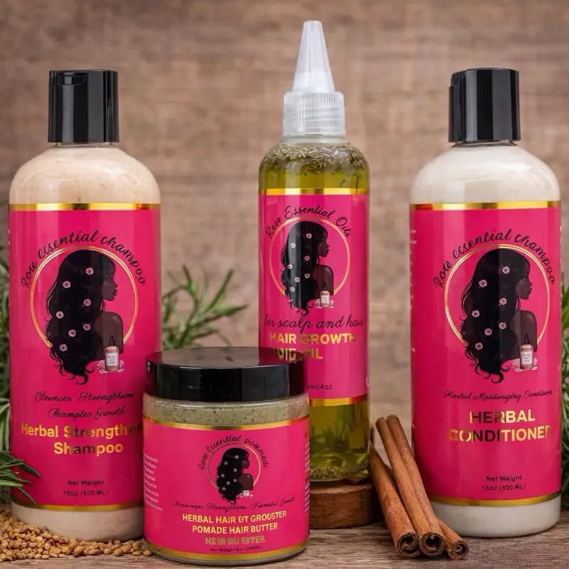 Herbal Haircare Kit - Hair Growth Oil, Strengthening Cleanser Shampoo, Hydrating Conditioner, Daily Moisturizer Booster Pomade Butter for Nourishment, Strength, Glow