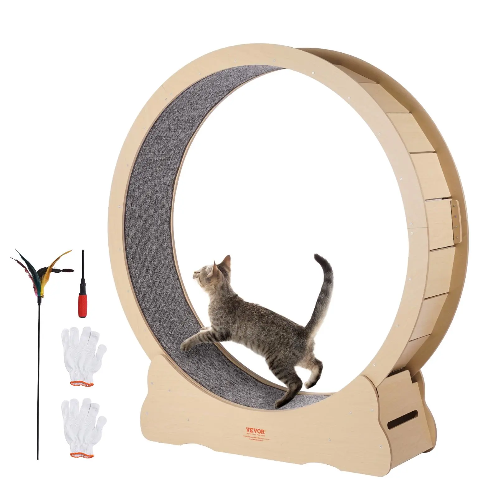 【SummerFinds】VEVOR Wooden Cat Exercise Wheel,  , 52" Large Cat Treadmill Wheel for Indoor Cats, Cat Running Wheel with Detachable Carpet & Cat Teaser for Running/Walking/Training, Suitable for Most Cats
