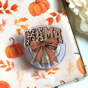 Leopard Print Mama with Bow MagSafe Phone Grip – Magnetic Pop Socket & Kickstand – Fall Gift for Mom