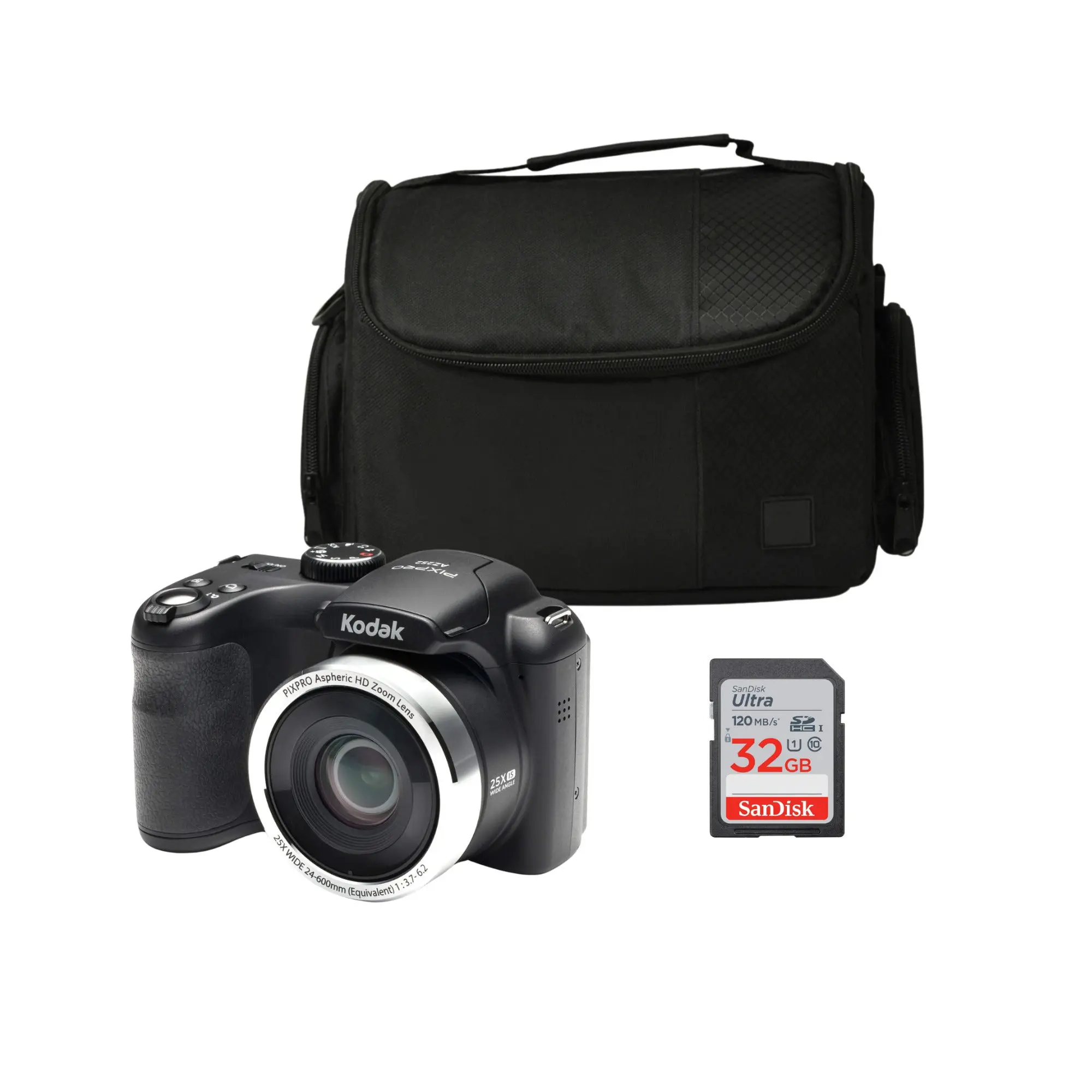 Kodak PIXPRO AZ252 16MP Digital Camera (Black) with 32GB SD Card and Case
