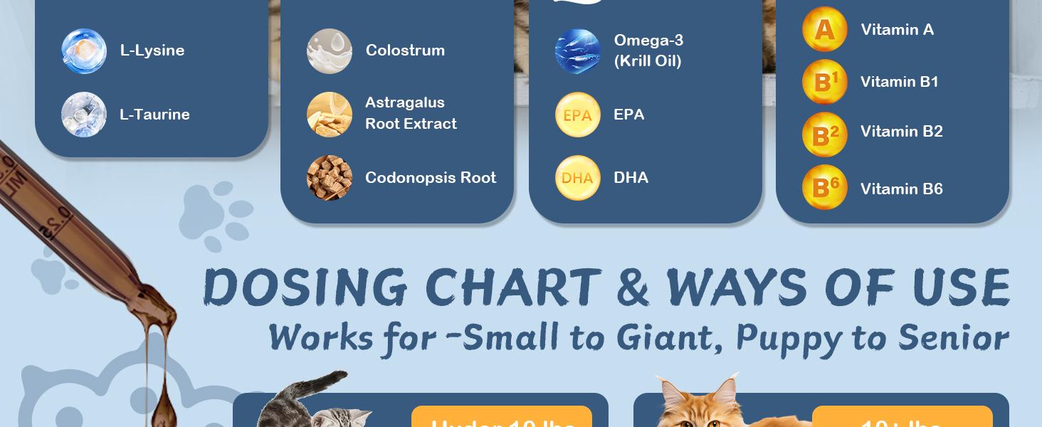 L-Lysine Supplement for Cats - Vitamins & Taurine for Immune Support & Allergy Relief - Lysine for Respiratory, Sneezing, Runny Nose, Eye Function - Natural Cat Drops - 60ML Chicken Flavor