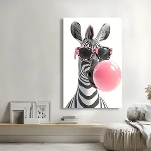 2D Flat Framed Zebra Wall Art Poster Borderless Canvas Print with Zebra Stripe Animal Decor for Room Compatible for Home Office Café Decoration	