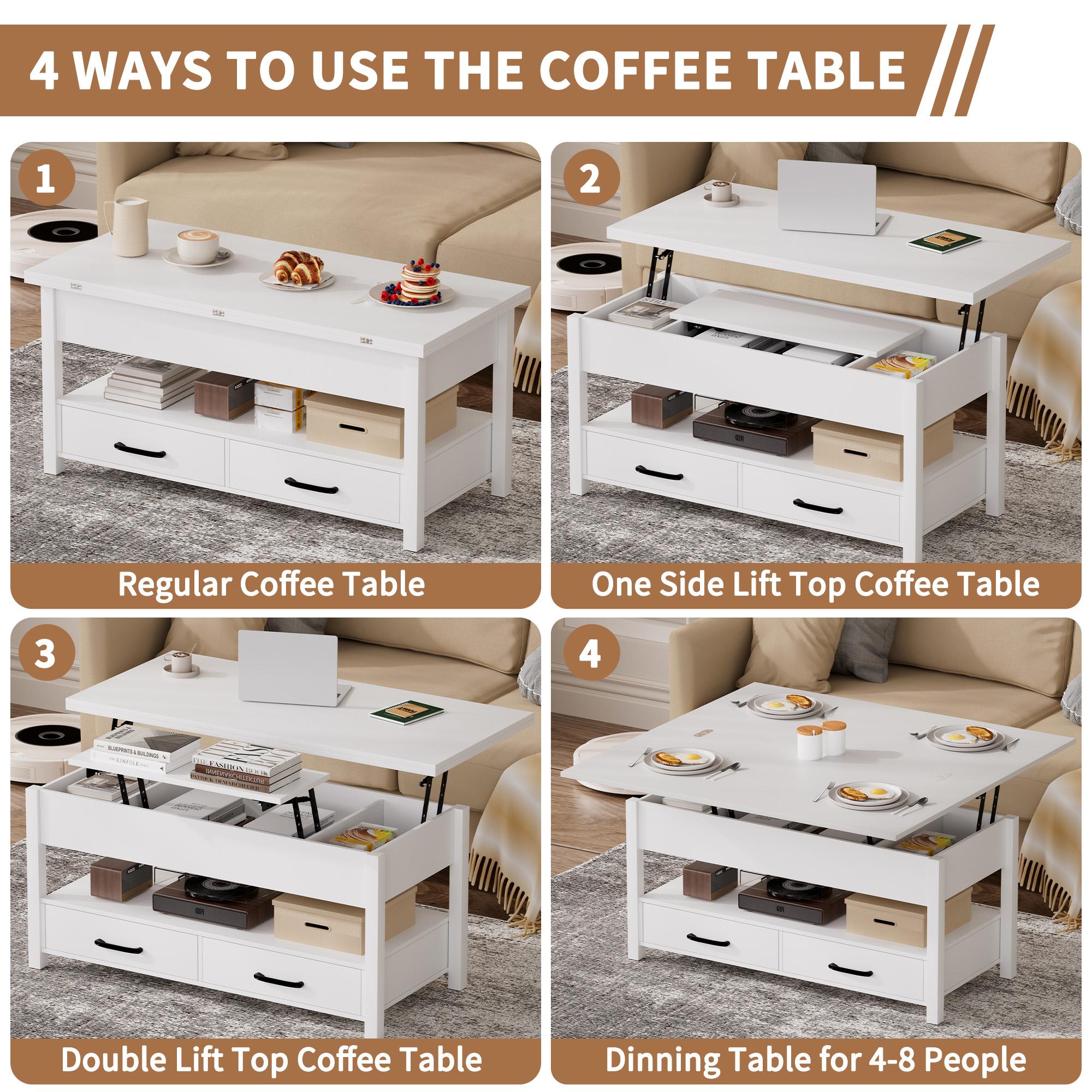 42'' Lift Top Coffee Table, 4-in-1 Multifunctional Lift Coffee Table with Storage & Hidden Compartments, Farmhouse Coffe Table with Lifting top for Living Room, Dining Reception Room