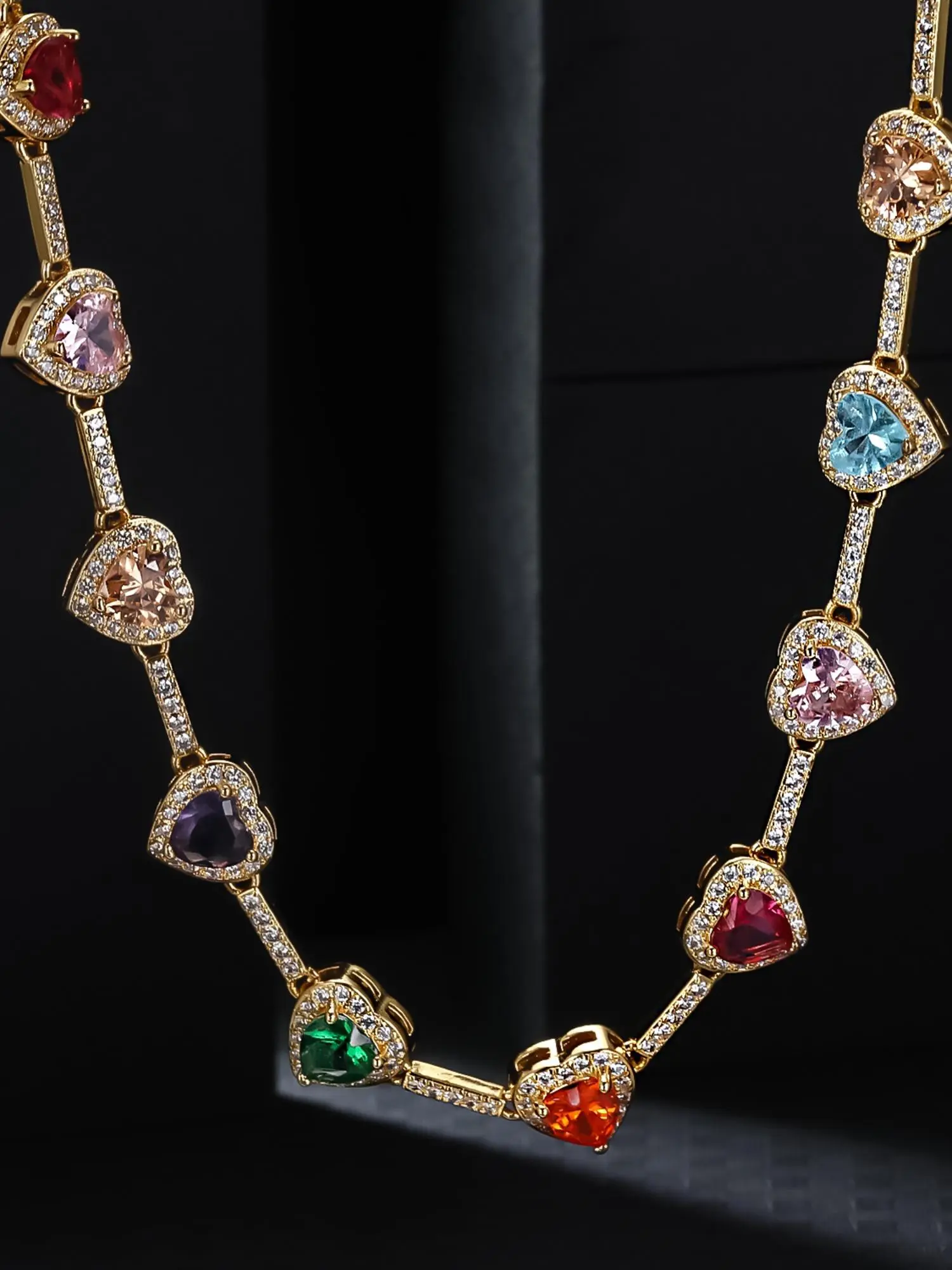 Heart Shaped Colorful Necklace, Elegant Rhinestone Decorated Necklace for Women, Fashion Accessories for Party and Daily Outfit Decoration, Heart Design Necklace, Mother's Day Jewelry Gifts