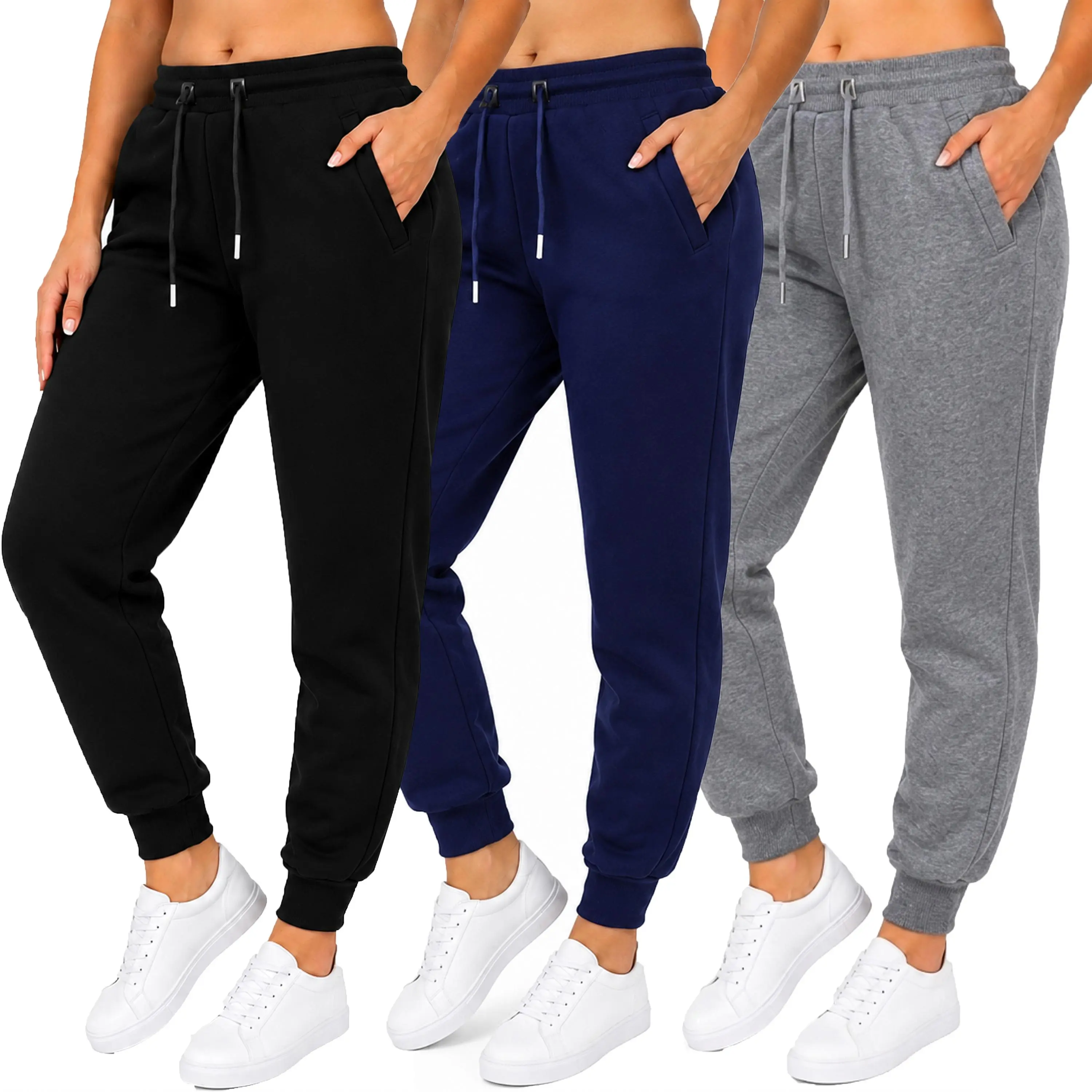 Women's 3pcs Loose Fit Fleece-Lined Classic Joggers Size S-2XL
