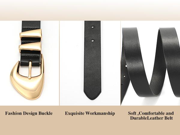 JASGOOD Women's Leather Belts for Jeans Dress Pants Black Brown Belts for Women Ladies Waist Belts with Gold Buckle