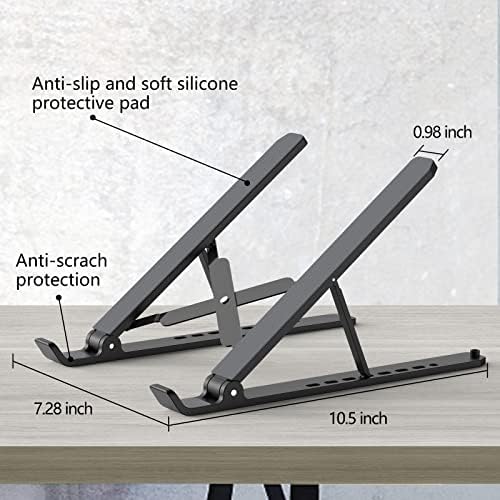 Laptop Stand for Desk – Adjustable & Foldable Laptop Riser with ABS+Silicone, Ventilated Cooling Notebook Mount for 10-15.6” Laptops/Tablets – Black