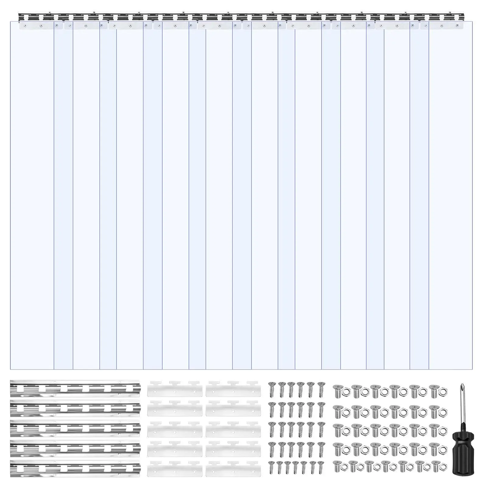 【SummerFinds】VEVOR Clear PVC Strip Curtain, 96 in Height x 60 in Width x 0.08 in Thickness, 10 PCS Walk in Freezer Cooler Curtain Strips, Smooth Waterproof Plastic Door Strips for Warehouse, Freezer, Garage Doors
