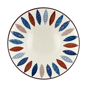 Golden Lion 8-Inch Japanese Ramen Bowl - Large Ceramic Noodle Soup Bowl, Japanese Style Dining Ware, Colorful Leaf Design