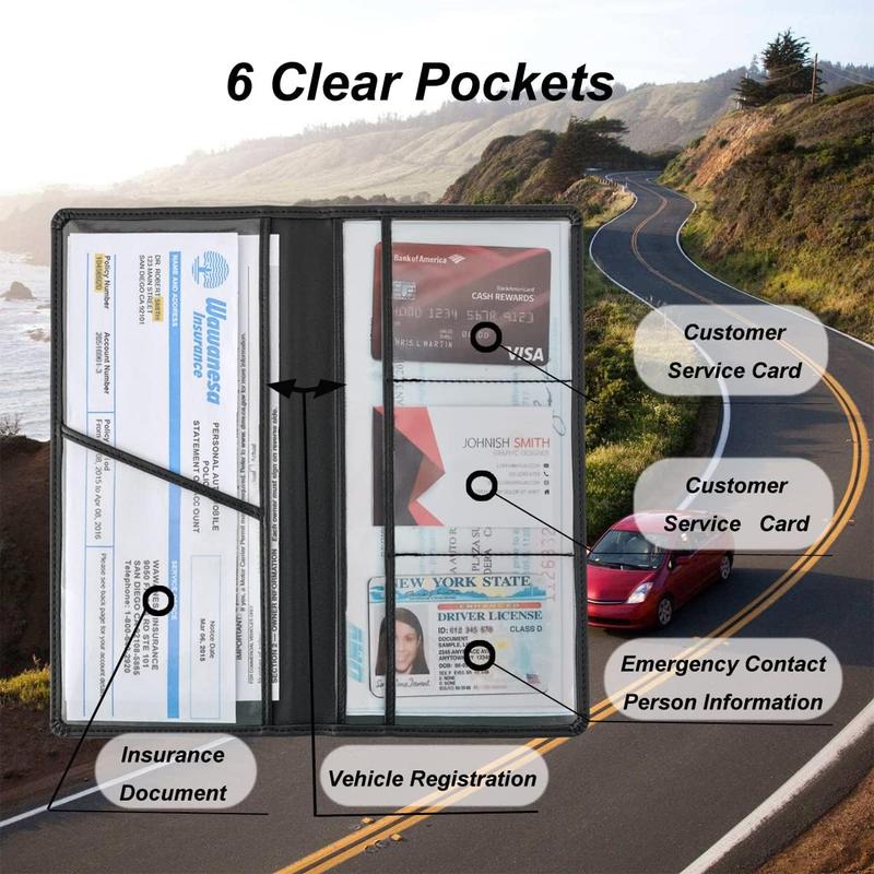 Car Registration and Insurance Holder, Car Organizer Premium Leather Registration and Insurance Card Holder,with Magnetic Shut for Cards, Essential Document, Driver License