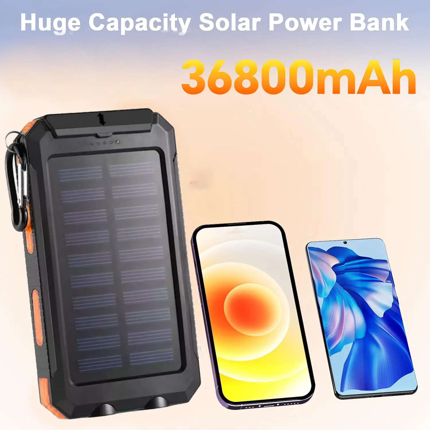 Solar Charger Power Bank - 36800mAh Wireless Portable Charger Built,  Fast Charging USB C Battery Pack with Flashlight for Camping Travel