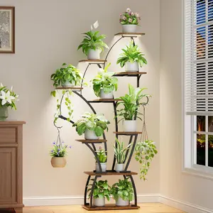 POZILAN plant stand indoor with grow lights - 65" tall plant shelf, Lighted large plant stand for indoor plants, 8 Tiered Flower holder, shell-shaped plant rack for living room