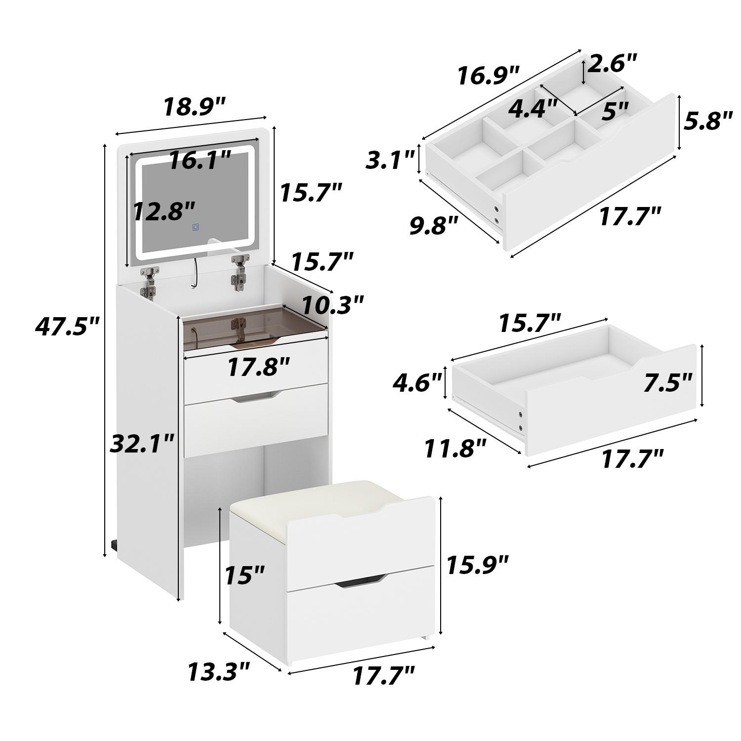 FUFU&GAGA 4 Types Makeup Vanity Desk with 3-Lights Mirror and Drawers for Makeup Equipped with Stool