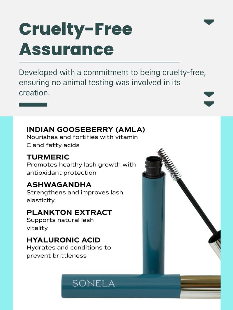 Sonela Mindfull Lashes Lengthening Mascara – Smudge-Proof, Long-Lasting Deep Black Formula for Fuller, Lifted, Curled Lashes | Everyday Makeup Essential