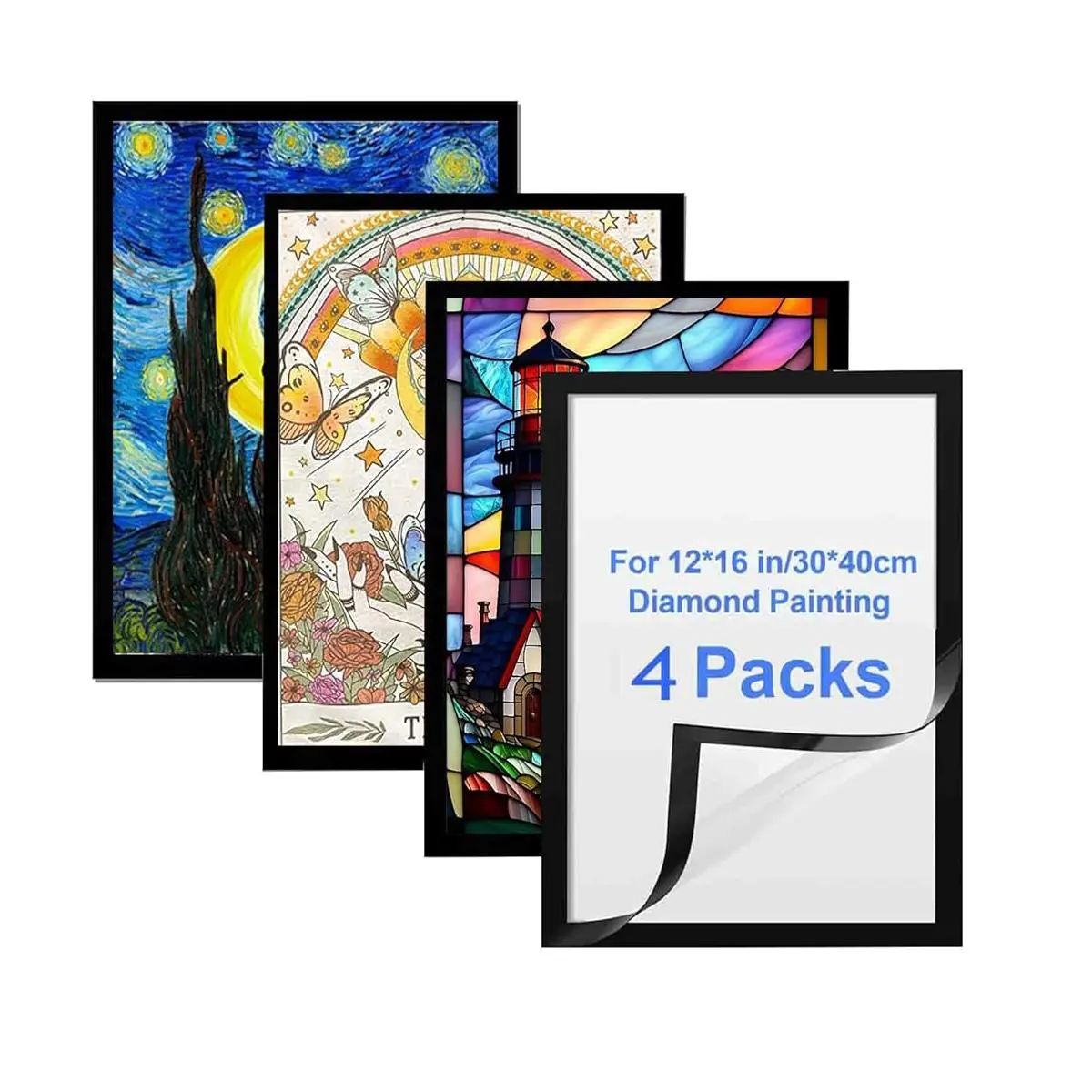 AIBOERL Classic Rectangular PVC Wall-Mount Self-Adhesive Magnetic Picture Frame (1/4/8PCS, 12x16in) - Lightweight, Strong Adhesion, Seamless Installation, Easy Photo Replacement, Window/Wedding Photos/Artistic Paintings Compatible Home Decor, Diamond Pain